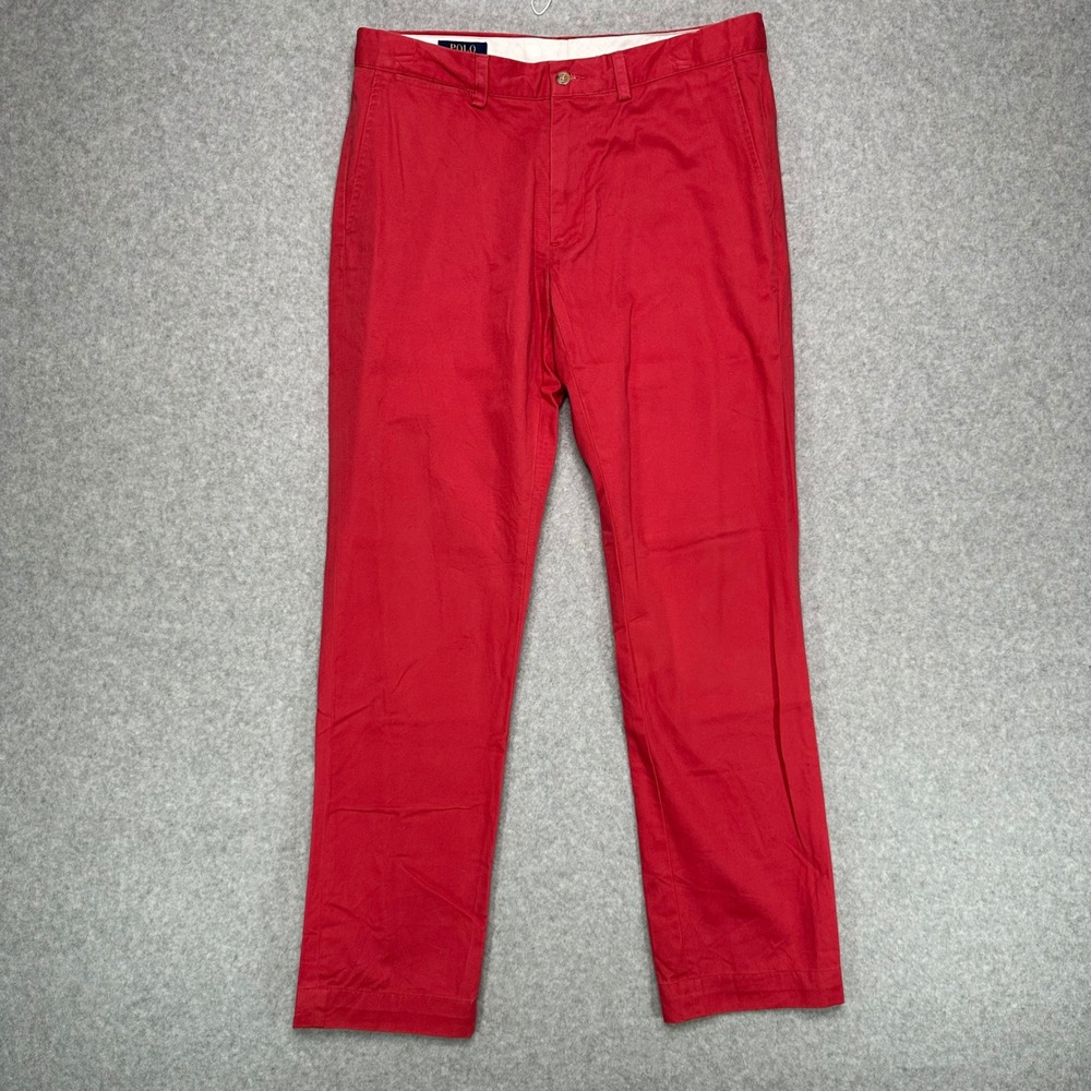 Polo Ralph Lauren Mens Coral Red Slim Fit Chino Pants Cotton Trousers 33x32